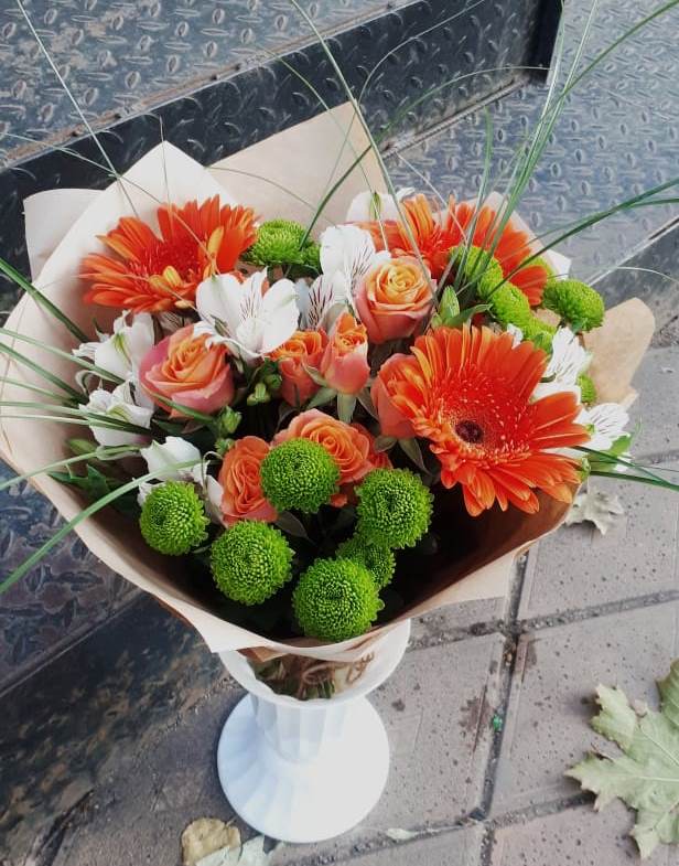 Букет цветов из: Герберы, Хризантемы, Альстромерии и Розы в Боброво