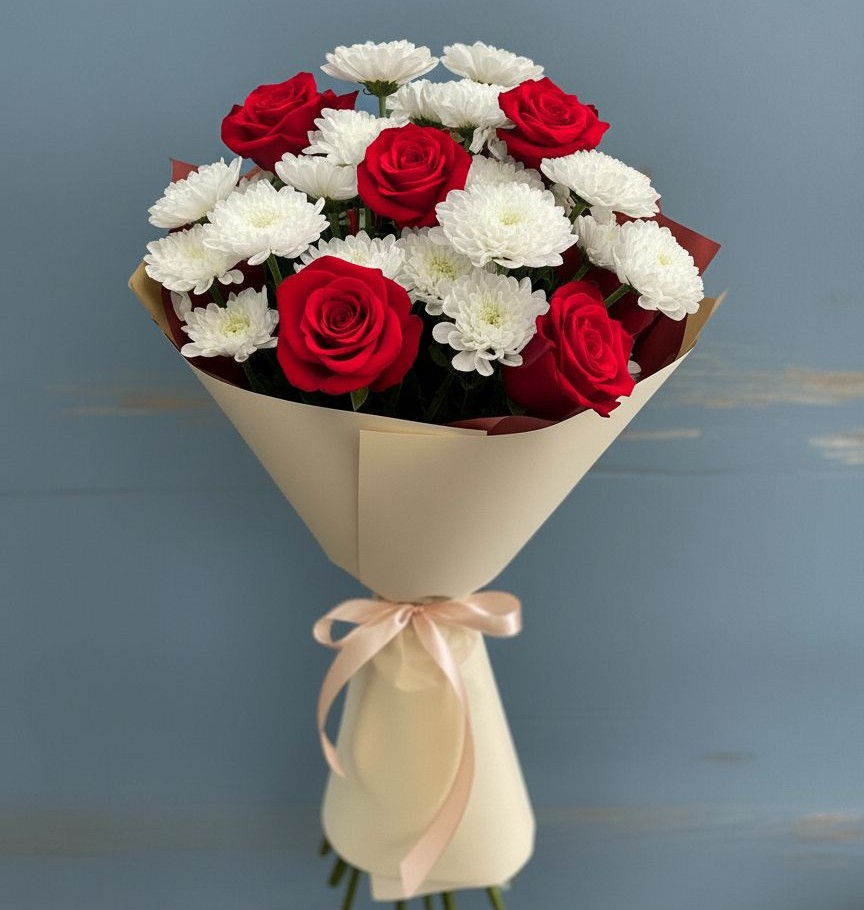 Букет цветов из: Розы и Хризантемы в Боброво