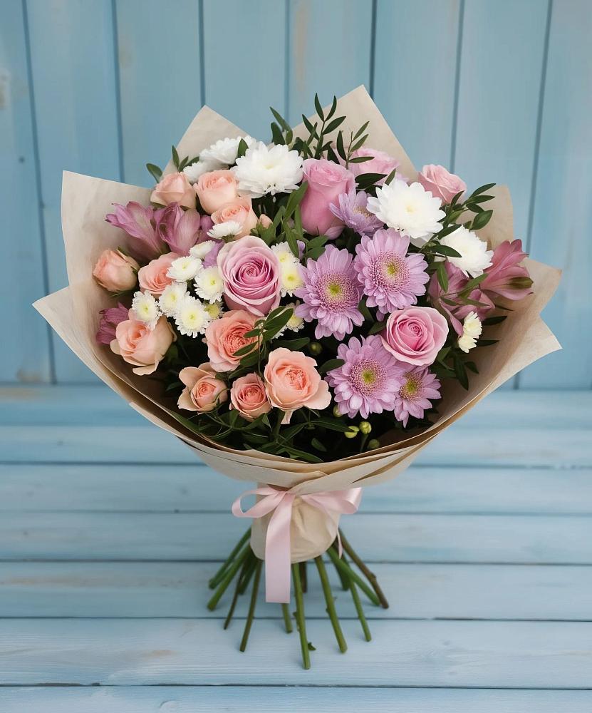 Букет цветов из: Хризантемы, Розы и Альстромерии в Боброво