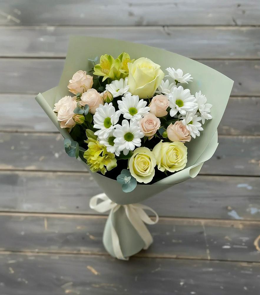 Букет цветов из: Альстромерии, Розы и Хризантемы в Боброво