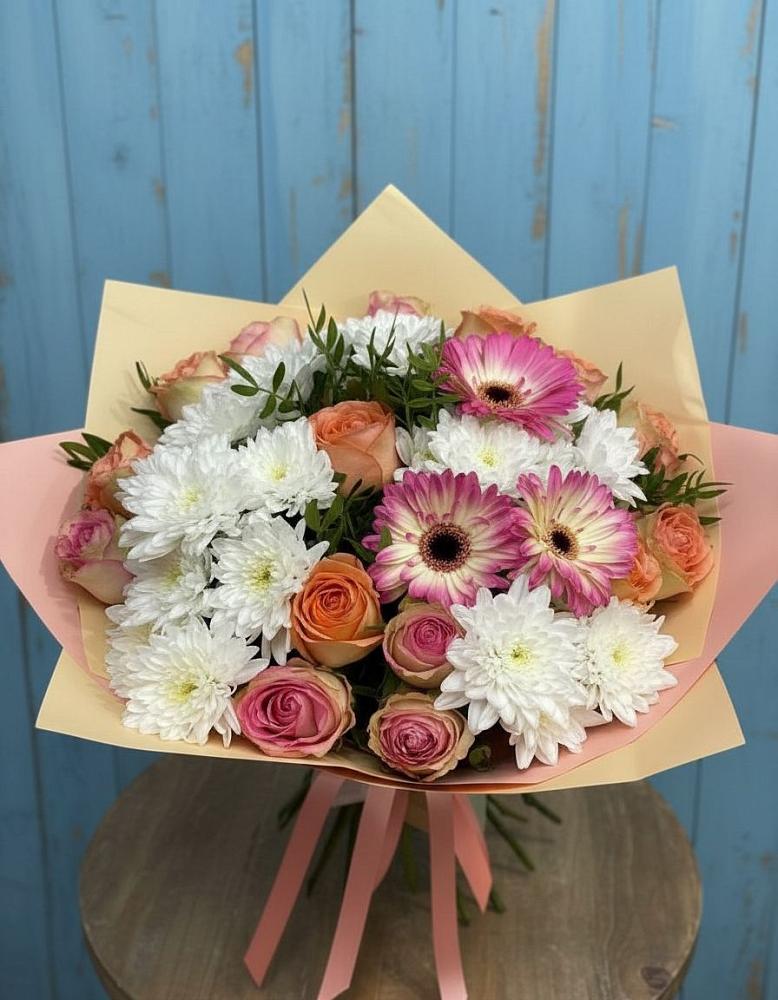 Букет цветов из: Розы, Герберы и Хризантемы в Боброво