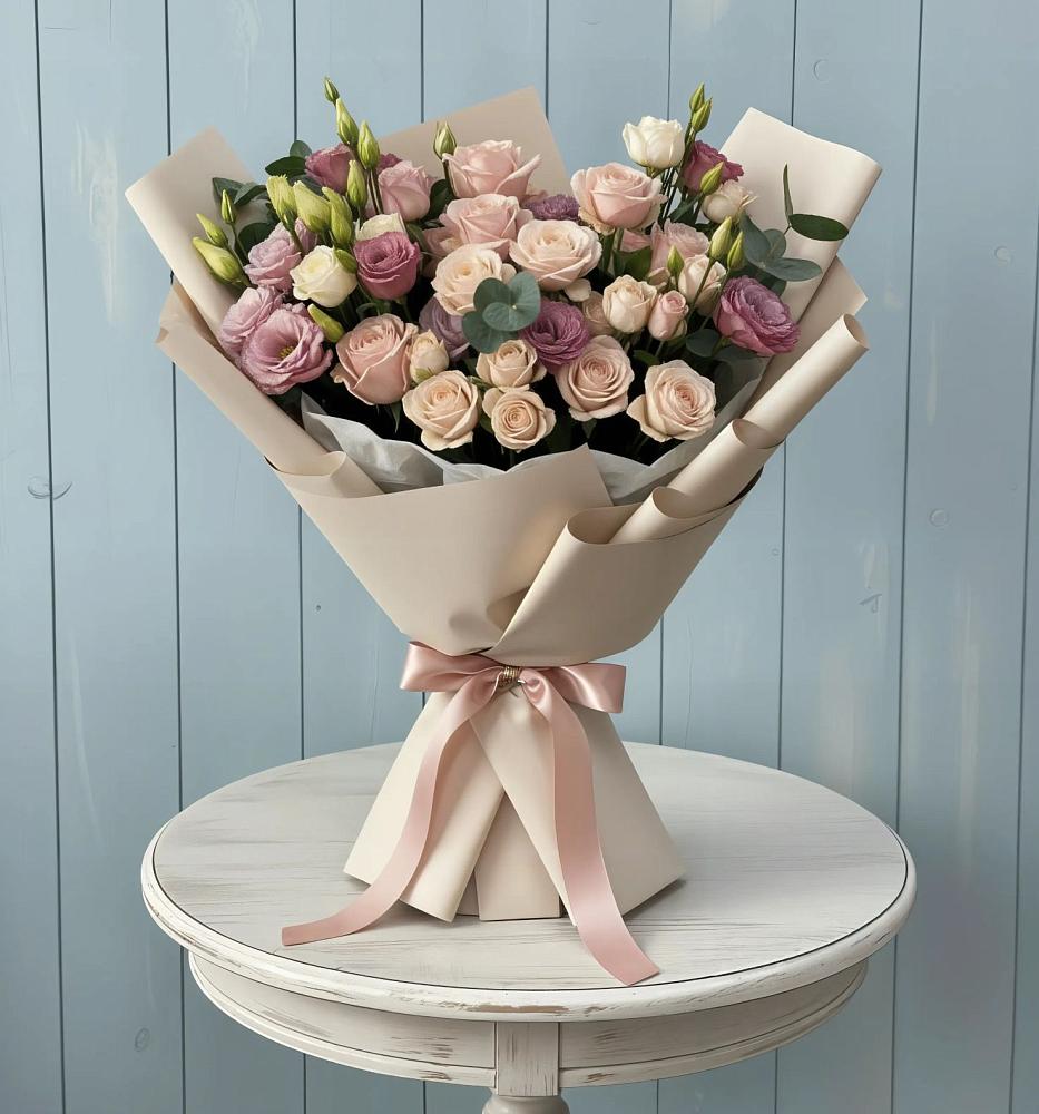 Букет цветов из: Розы и Лизиантусы в Боброво