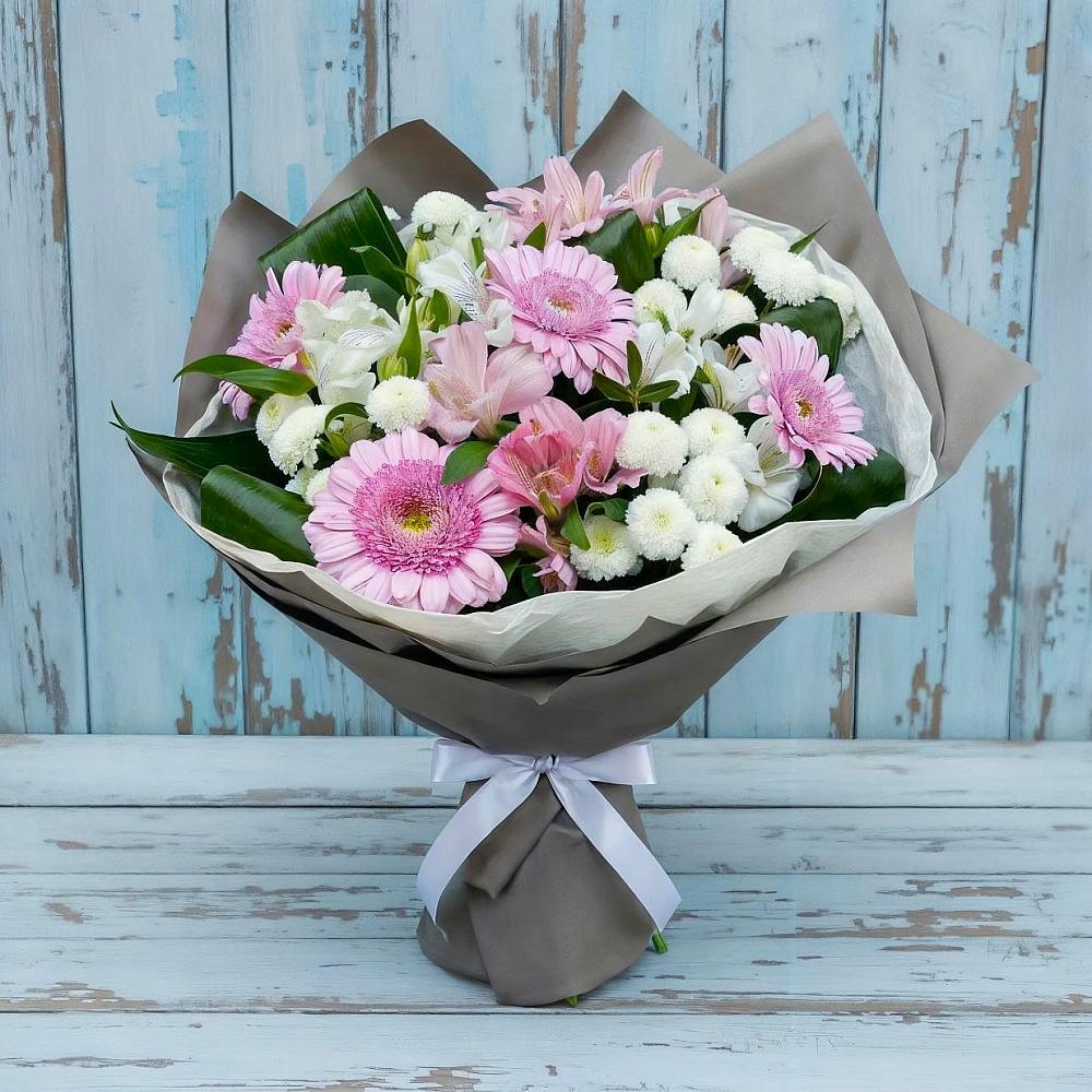 Букет цветов из: Герберы, Альстромерии и Хризантемы в Боброво