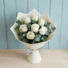 Букет Белые розы в Эвкалипте в Боброво