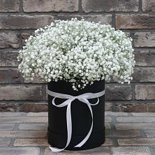 Цветочная композиция из Гипсофила в шляпной коробке в Боброво