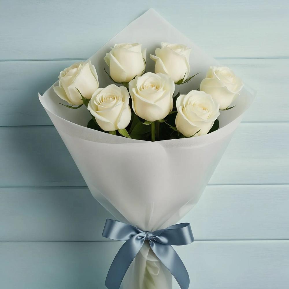 Букет 7 Белых роз Эдлесс Лав в Боброво